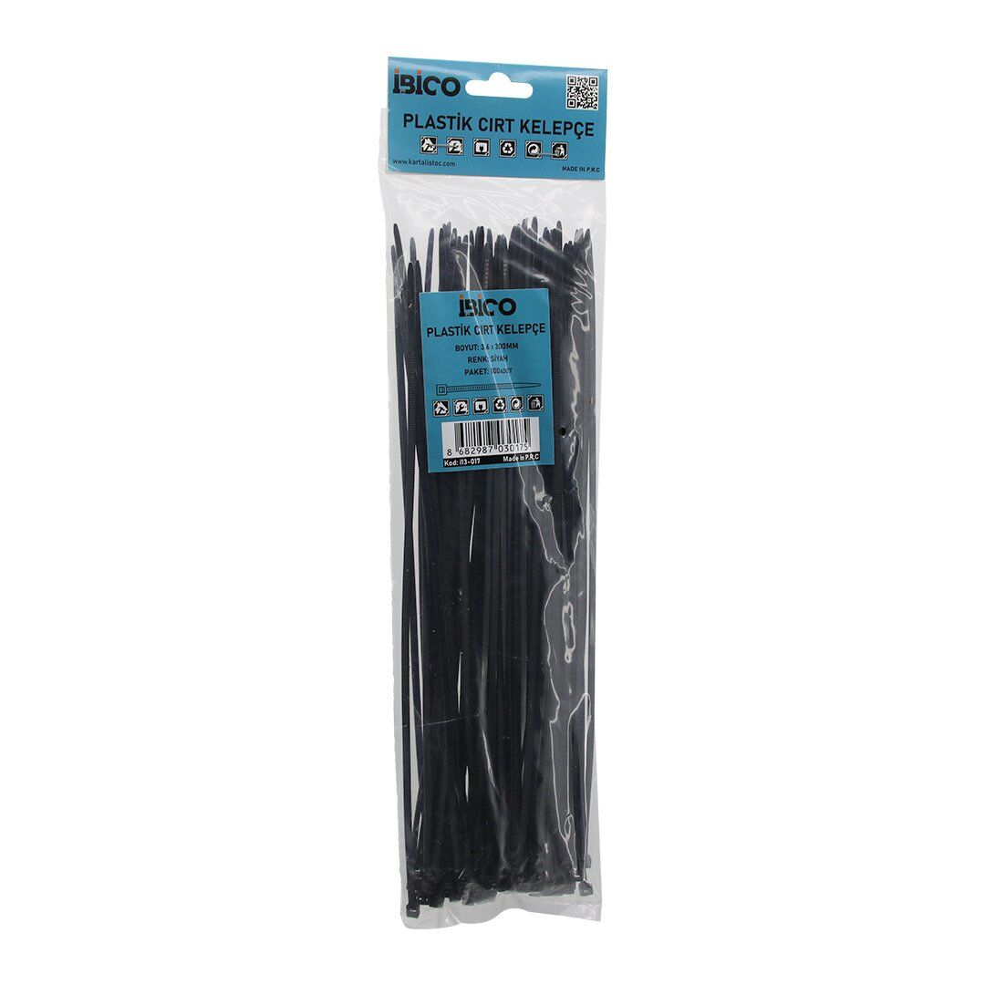 İBİCO İ13-017 ( SİYAH ) ( 3.6X300MM ) PLASTİK CIRT KELEPÇE ( 100PCS )*200