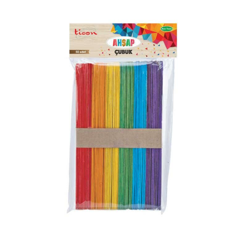 TİCON 328588 AHŞAP ÇUBUK BÜYÜK BOY 50'Lİ RENKLİ