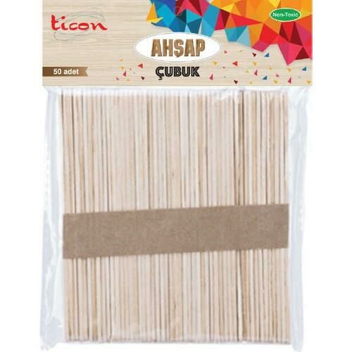 TİCON 328585 AHŞAP ÇUBUK.KÜÇÜK BOY 50'Lİ NATUREL