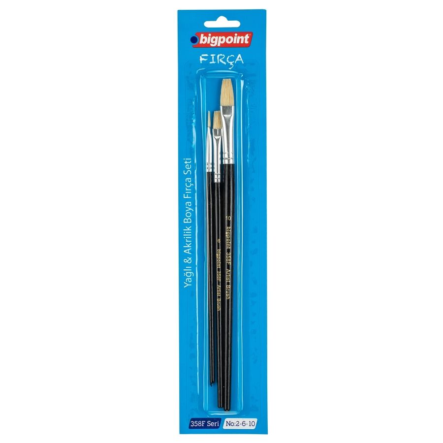 BİGPOİNT BPFS358-01 358F SERİSİ DÜZ KESİK FIRÇA SETİ 2-6-10 3'LÜ BLİSTER 12'Lİ KT.