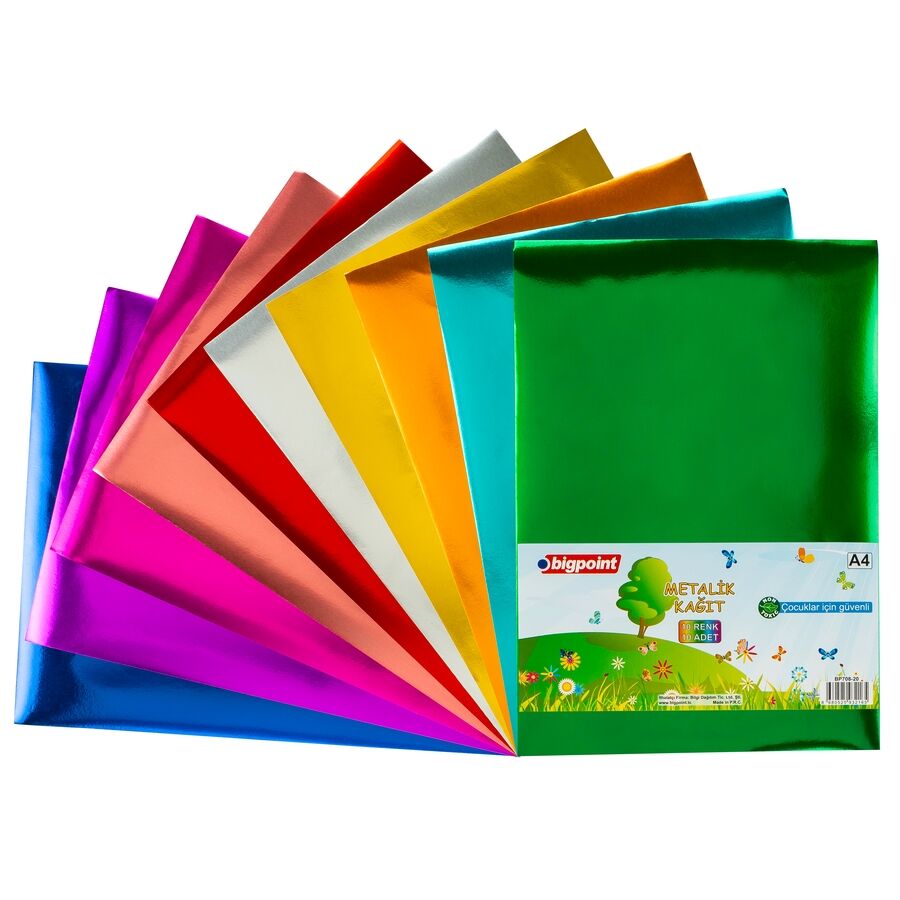 BİGPOİNT BP708-20 METALİK(AYNALI) KAĞIT A4 KARIŞIK 10 RENK - 80 GRAM