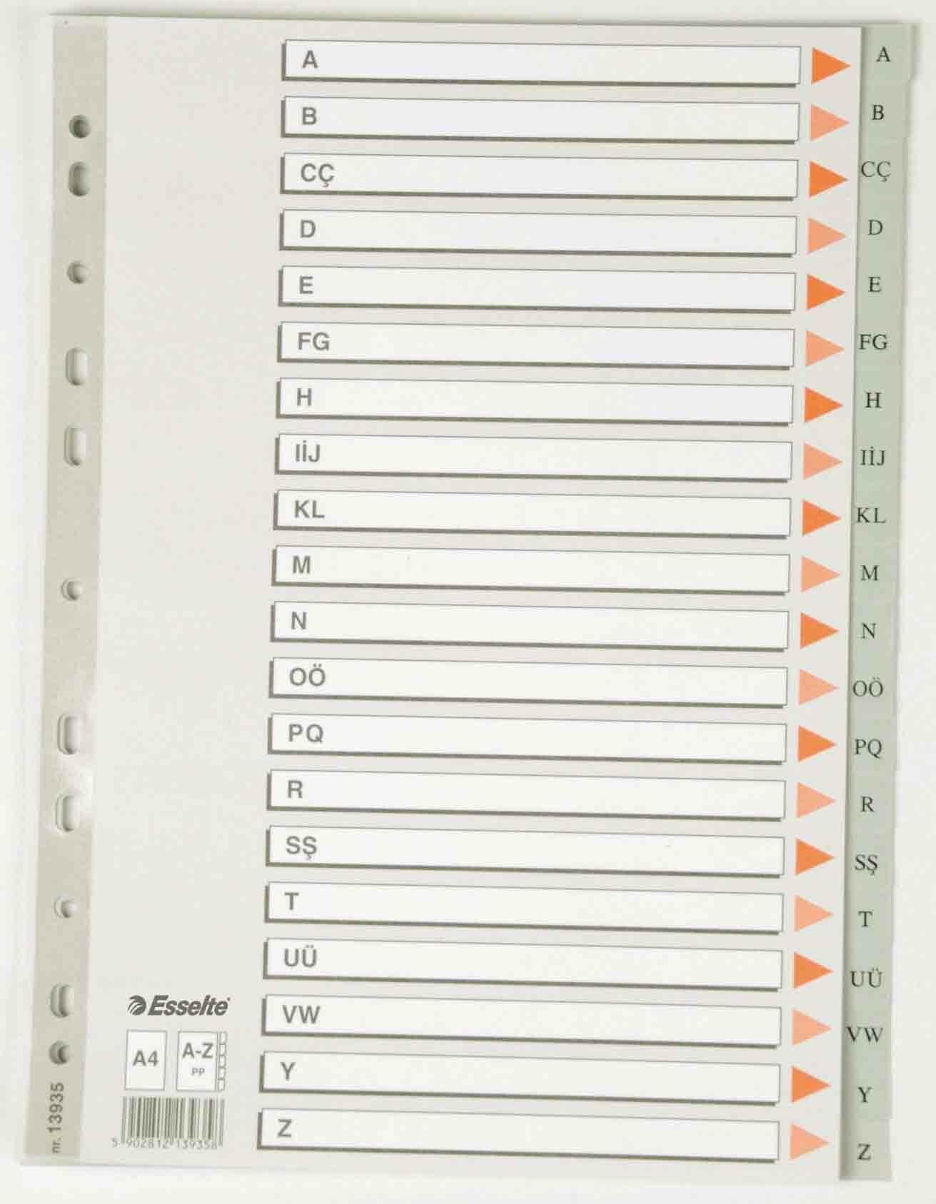 ESSELTE 13935 SEPERATÖR A4 A-Z ALFABETİK GRİ