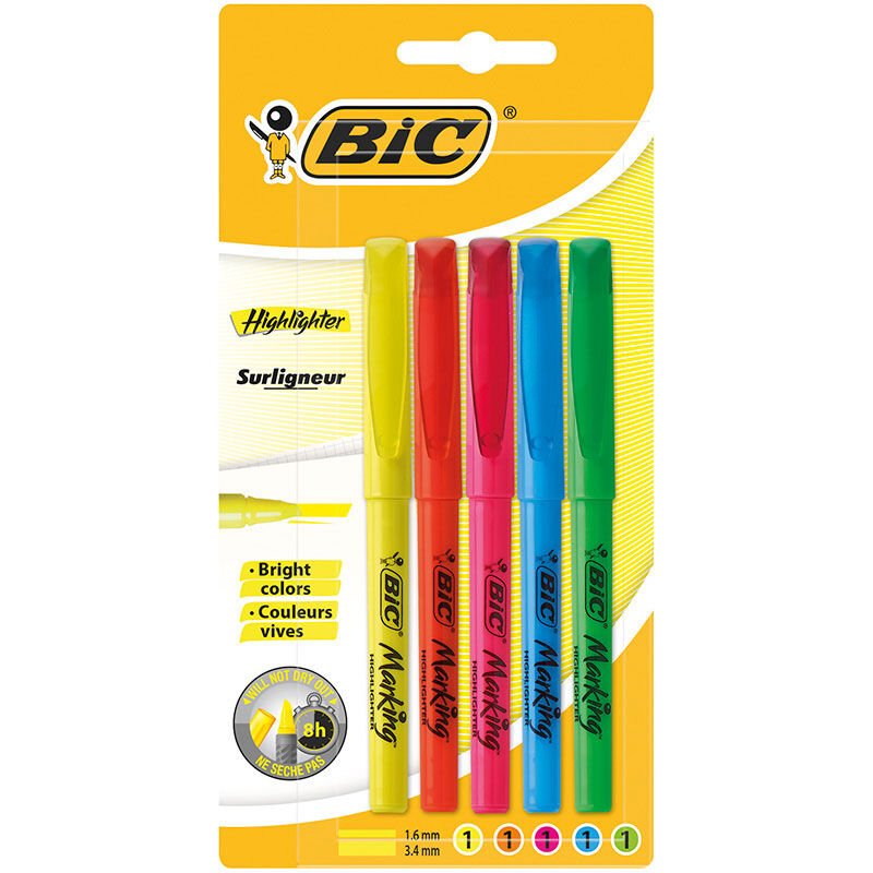 BİC MARKING HIGHLIGHTER 5'Lİ BLİSTER KARIŞK 893133