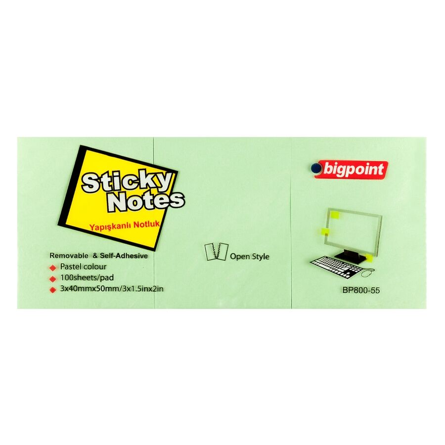 BİGPOİNT BP800-55 YAPIŞKANLI NOT KAĞIDI 40X50MM YEŞİL 12'Lİ PK.