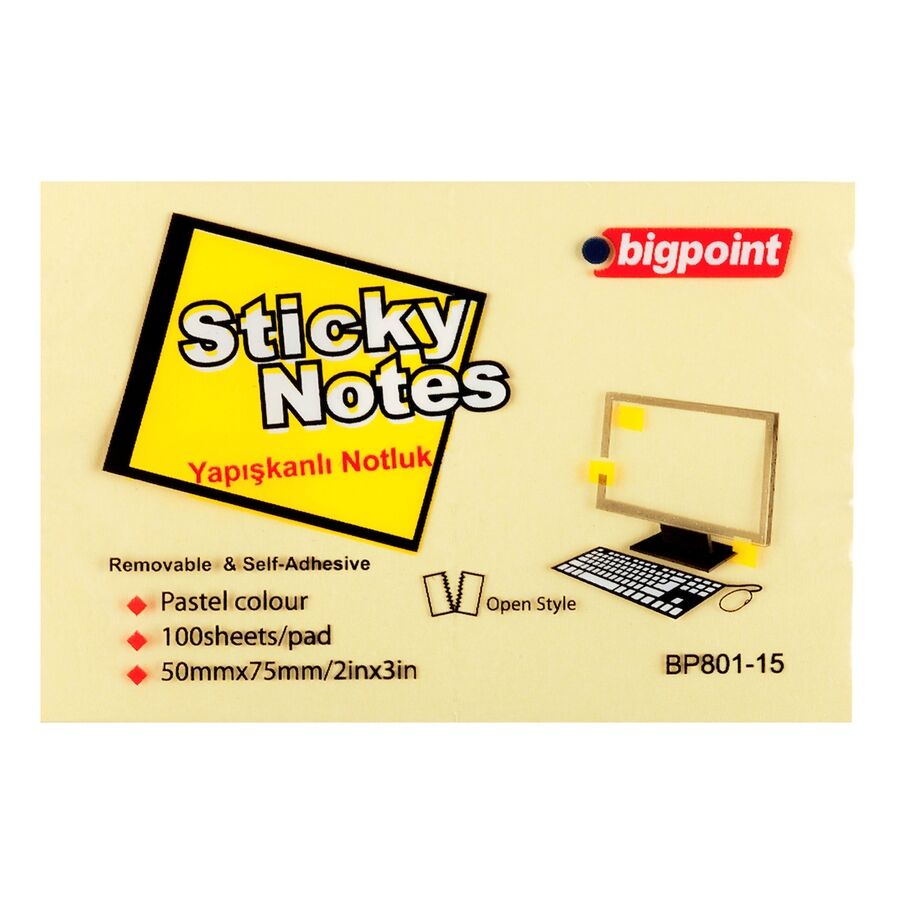 BİGPOİNT YAPIŞKANLI NOT KAĞIDI 51X76MM SARI