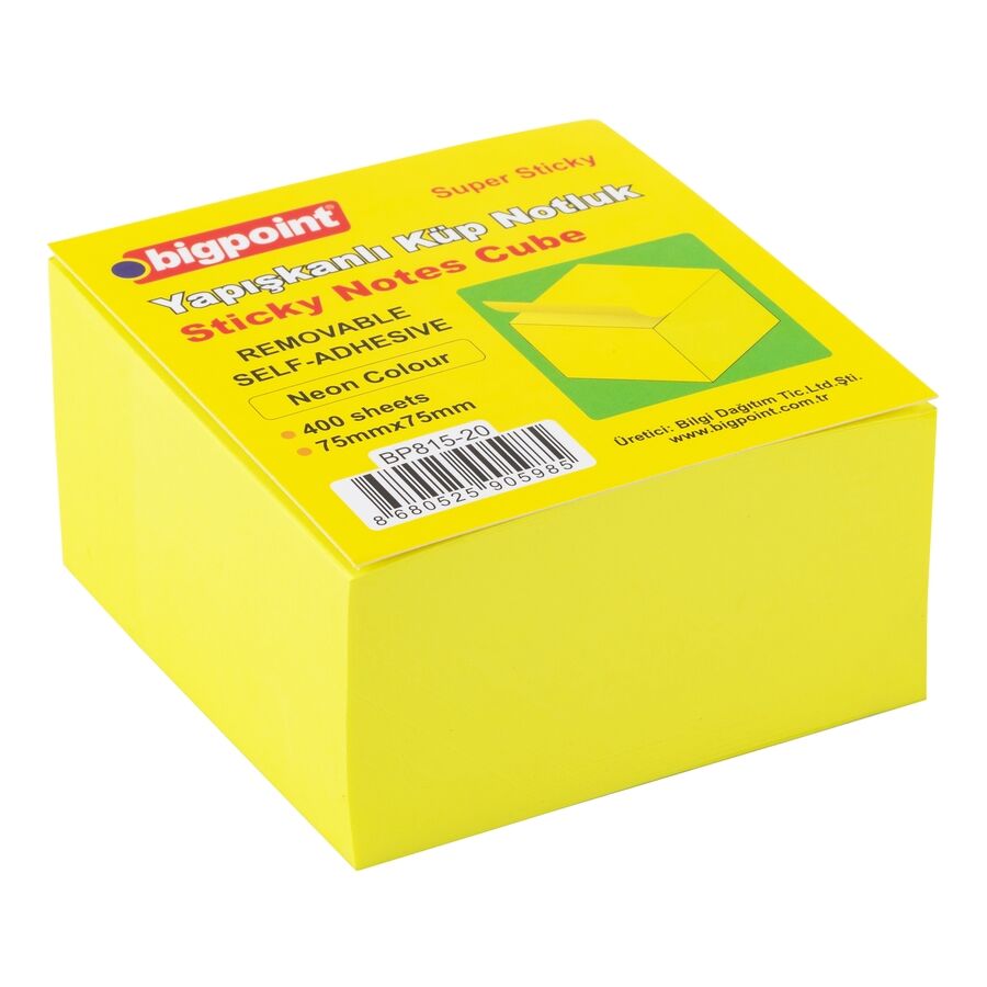 BİGPOİNT BP815-20 YAPIŞKANLI SUPER STİCKY KÜP SARI 400 YAPRAK 6'LI PAKET