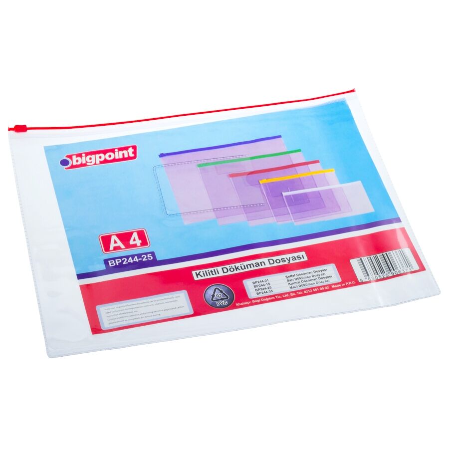 BİGPOİNT BP244-25 DÖKÜMAN DOSYASI A4 PVC KIRMIZI 12'Lİ PAKET