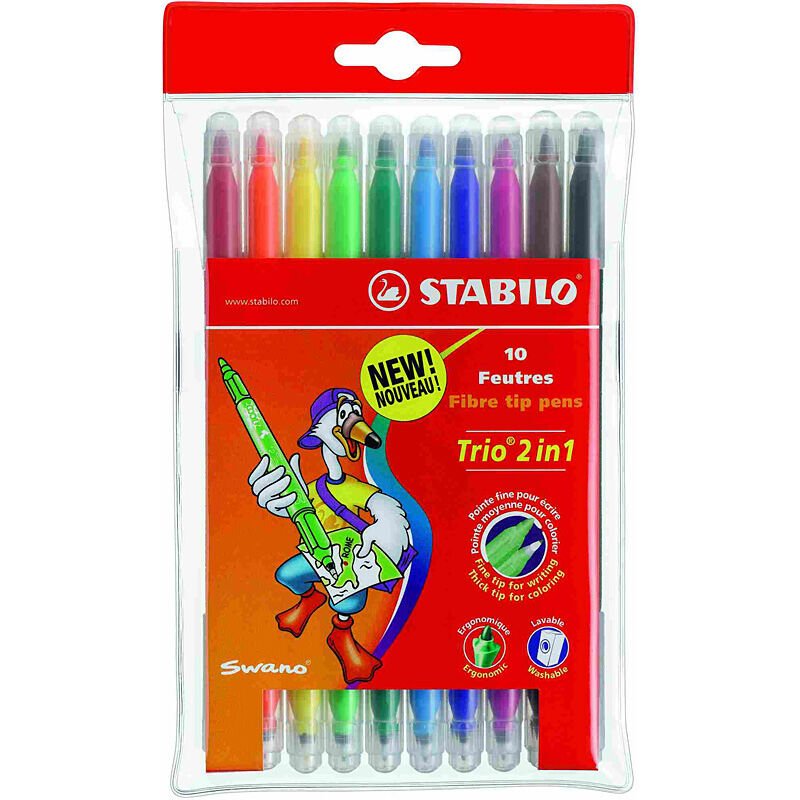 STABİLO 222/10-01 KEÇELİ KALEM TRİO 2İN1 ÇİFT UÇLU 10'LU