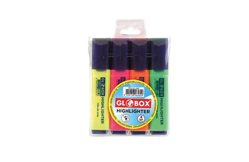 GLOBOX 6582 FOSFORLU KALEM KARIŞIK 4'LÜ