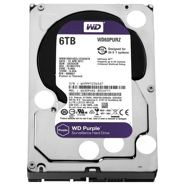 WD 6TB Purple 3.5'' 64MB Sata 6Gb/s 7/24 WD60PURZ - 3 Yıl Garantili