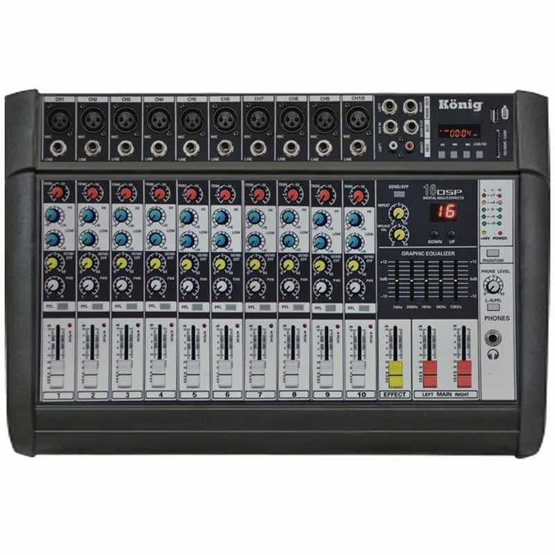 KÖNİG K-10P 500FX 2X250 500 W USB-SD-BLUETOOTH 10 KANAL POWER MIXER