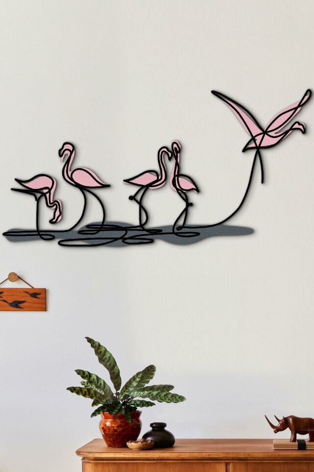 DoreArt Flamingo Ahşap Detaylı Metal Duvar Tablosu, Ev Ofis Duvar Panosu