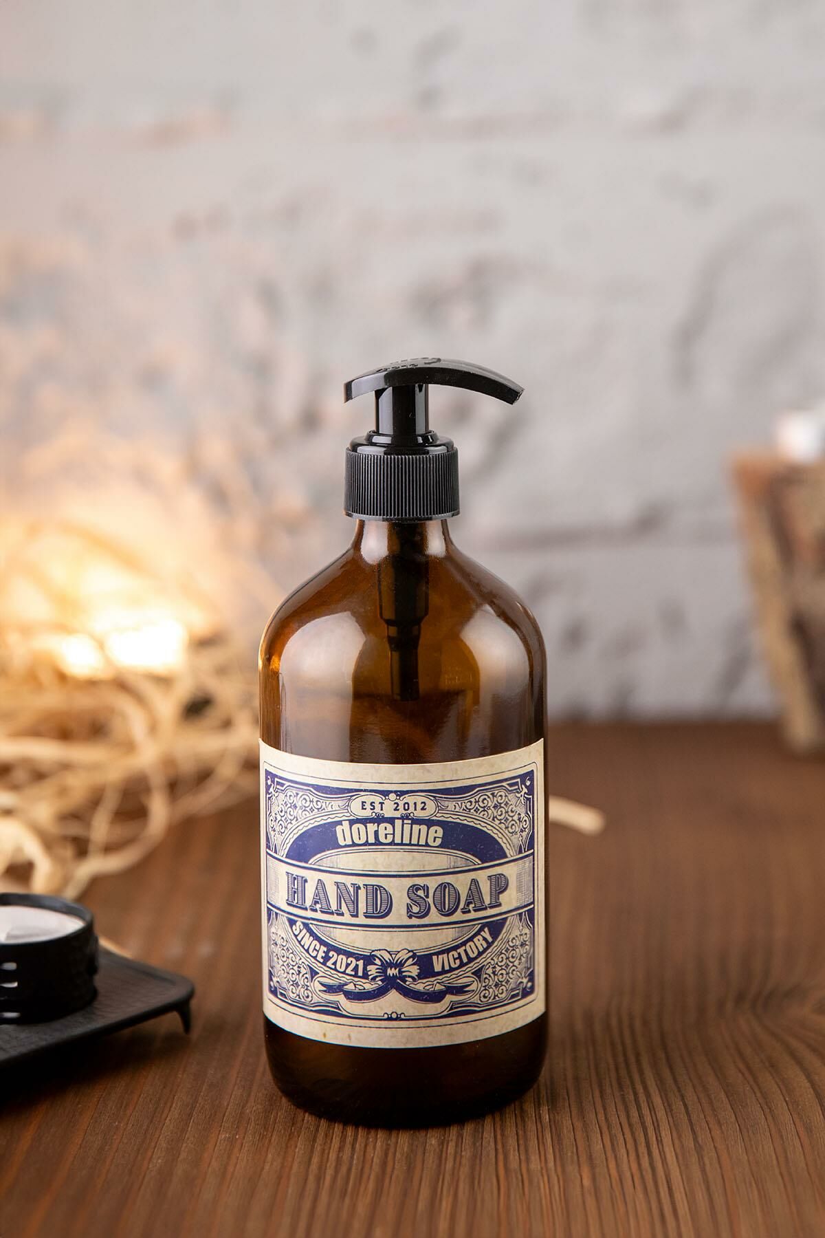 Vintage Amber Cam Sıvı Sabun El Sabunu Şişesi Sabunluk 500ml