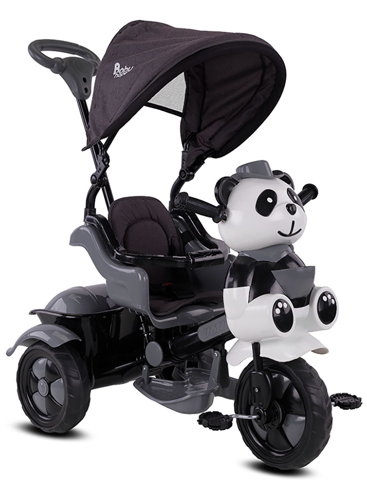 Baby Hope 127 Little Panda Ebeveyn Kontrollü İtmeli Üç Teker Çocuk Bisikleti-Gri
