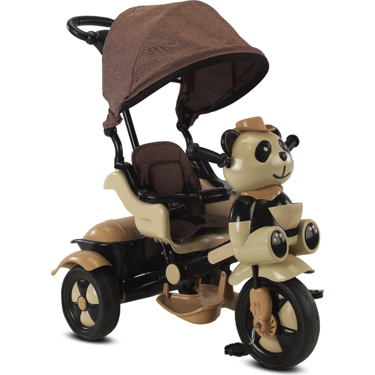 Baby Hope 127 Little Panda Ebeveyn Kontrollü İtmeli Üç Teker Çocuk Bisikleti-Kahve