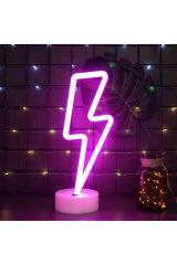 Yıldırım Neon 3'lü Lamba Usb Ve Pilli Şimşek Şeklide 3 Renk Led Işık