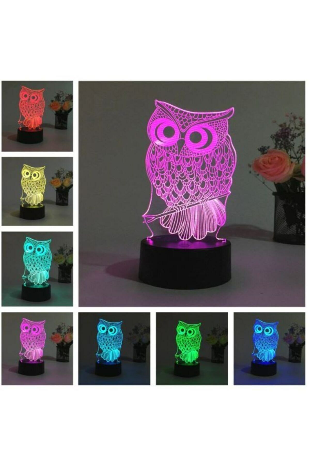 Dekoratif Hediyelik Baykuş 3d Lamba Usb Ve Pilli 7 Renk Değiştiren Led Işık
