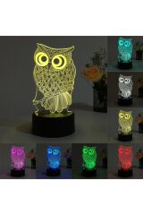 Dekoratif Hediyelik Baykuş 3d Lamba Usb Ve Pilli 7 Renk Değiştiren Led Işık