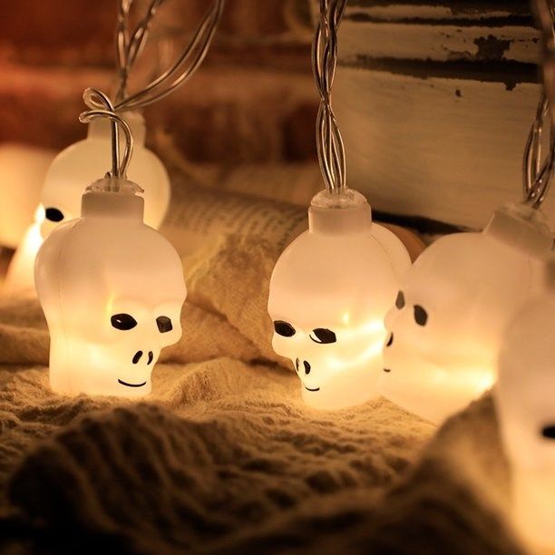 Kuru Kafa Başlıklı Led Işık Zinciri 10'lu Pilli Halloween Cadılar Bayramı Kutlama Dekor Işığı