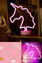 Unicorn Renkli Dekoratif Neon Led Pilli Masa Ve Gece Lambası