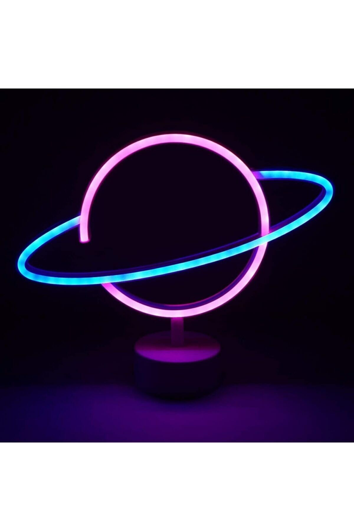 Renkli Saturn Gezegen Lamba Pilli Planet Neon Led Işık