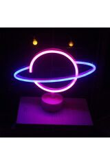 Renkli Saturn Gezegen Lamba Pilli Planet Neon Led Işık