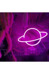 Pembe Saturn Gezegen Neon Lamba Pilli Planet Neon Led Işık