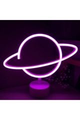 Pembe Saturn Gezegen Neon Lamba Pilli Planet Neon Led Işık