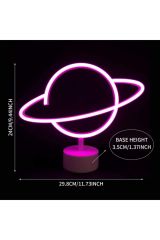 Pembe Saturn Gezegen Neon Lamba Pilli Planet Neon Led Işık