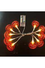 Sevimli Balkabağı Madalyon Kesim Halloween 10'lu Led Işık Zinciri