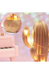 Led Işıklı Sevimli Kaktüs Dekoratif Masa Lambası Mini Biblo Gece Lambası-gold