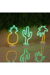 Tropikal Palmiye Ananas Kaktüs 3'lü Usb Ve Pilli Neon Led Lamba Masa Gece Led Işık