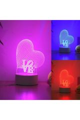 Kalp Üzeri Love Yazılı 3d Lamba Usb Ve Pilli 7 Renk Değiştiren Led Işık