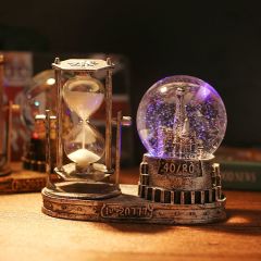Işıklı Sulu Kar Küreli Paris Eyfel Kum Saati Hediyelik Eiffel Retro Cam Küre Kum Saati Biblo Gümüş