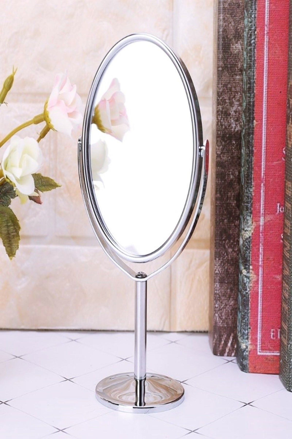 2 Adet Masa Üstü Mini Makyaj & Bakım Aynası 360° Dönebilen Çift Taraflı Büyüteçli Makyaj Aynası 15x8