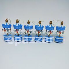 Mavi Ahşap Mini Atlı Karınca 6lı Set Nostaljik Ahşap El Yapımı Atlı Karınca Dekoratif 6'lı Süsler