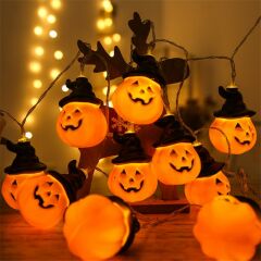 Siyah Şapkalı Bal Kabağı Led Işık Zinciri Halloween Cadılar Bayramı Kutlama Dekor Işıkları