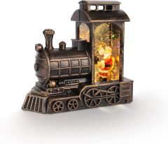 Yılbaşı Treni Işıklı Kar Küresi Noel Baba Tren Dekoratif Hediyelik Biblo Gold