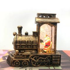 Yılbaşı Treni Işıklı Kar Küresi Noel Baba Tren Dekoratif Hediyelik Biblo Gold