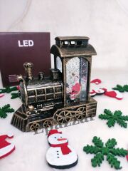 Yılbaşı Noel Baba Tasarımlı Gold Sulu Simli Tren Model Işıklı Küre