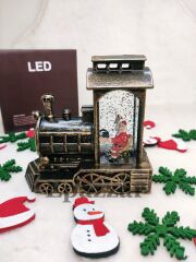 Yılbaşı Noel Baba Tasarımlı Gold Sulu Simli Tren Model Işıklı Küre