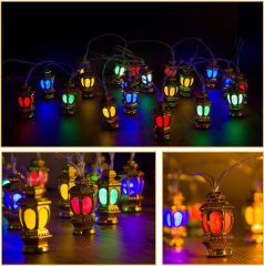 Kandil Fener 20li Renkli  Led Işık Zinciri Mini Gaz Lambası Fener Işığı Fişli Dekor Işık RGB