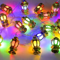Kandil Fener 20li Renkli  Led Işık Zinciri Mini Gaz Lambası Fener Işığı Fişli Dekor Işık RGB