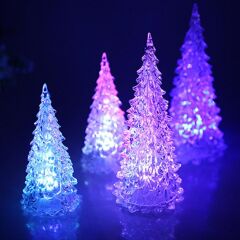 4'lü Yılbaşı Çam Ağacı Işıklı Biblo Masa Üstü Akrilik Renkli Mini Led Çam Ağacı
