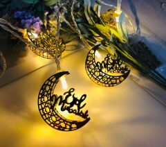 Ramazan Eid Mubarak İyi Mubarek Bayramlar Motifli Dekoratif Pilli Led Işık Zinciri