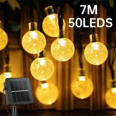 Solar 50 Ledli 8 Modlu Büyük Cam Kristal Misket Top 7Mt  Bahçe  Dekorasyon Güneş enerjili Süsleme
