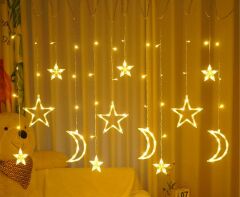 Ay Yıldız Perde LED Işık 8 Animasyonlu Fişli Eklenebilir Organizasyon Parti Düğün Dekor Süsleme