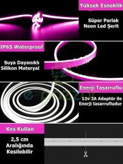5 Metre Esnek Şerit Pembe Neon Suya Dayanıklı Led Aydınlatma & 12v 3a Tak Çalıştır Adaptör