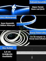 5 Metre Esnek Şerit Mavi Neon Suya Dayanıklı Led Aydınlatma & 12v 3a Tak Çalıştır Adaptör