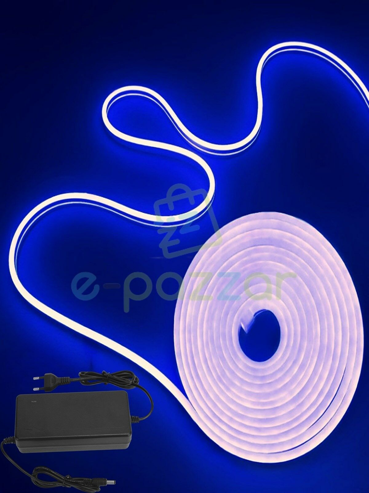 5 Metre Esnek Şerit Mavi Neon Suya Dayanıklı Led Aydınlatma & 12v 3a Tak Çalıştır Adaptör